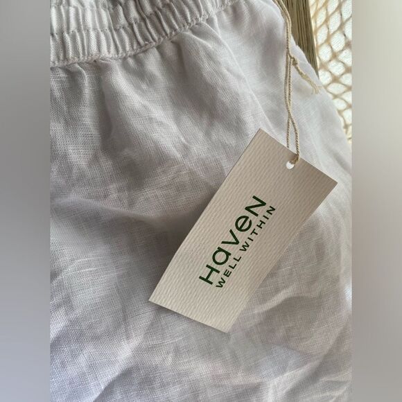 Haven Well Within Pants Size S NWT 100% Linen Wide Leg White Pockets  Waist Tie - Picture 4 of 13